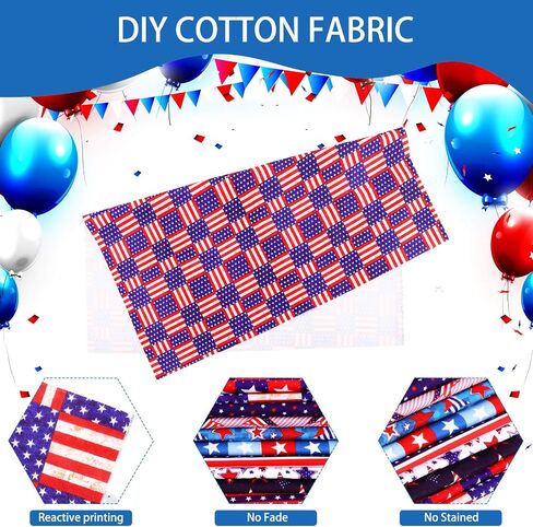 Tatuo 10 Pcs 20 x 20 in Patriotic Fabric Bundle 4th of July Quilting Fabric Memorial Day Fabric Squares Independence Day Print Fabric American Flag Pattern Polyester Cotton Fabric DIY Craft Patchwork in Saudi Arabia