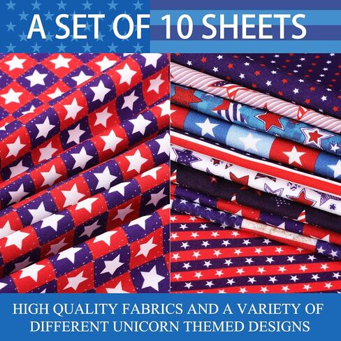 Tatuo 10 Pcs 20 x 20 in Patriotic Fabric Bundle 4th of July Quilting Fabric Memorial Day Fabric Squares Independence Day Print Fabric American Flag Pattern Polyester Cotton Fabric DIY Craft Patchwork in Saudi Arabia