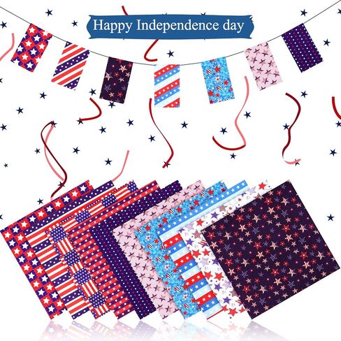 Tatuo 10 Pcs 20 x 20 in Patriotic Fabric Bundle 4th of July Quilting Fabric Memorial Day Fabric Squares Independence Day Print Fabric American Flag Pattern Polyester Cotton Fabric DIY Craft Patchwork in Saudi Arabia