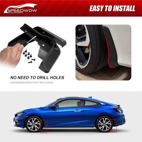 SPEEDWOW Mud Flaps,Fit for 2017-2019 Honda Civic Si (Only fit Si Model),Front and Rear 4Piece/Set（No Drilling Required） in Saudi Arabia