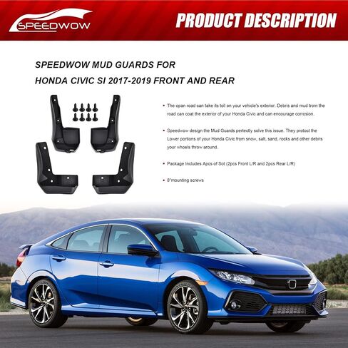 SPEEDWOW Mud Flaps,Fit for 2017-2019 Honda Civic Si (Only fit Si Model),Front and Rear 4Piece/Set（No Drilling Required） in Saudi Arabia