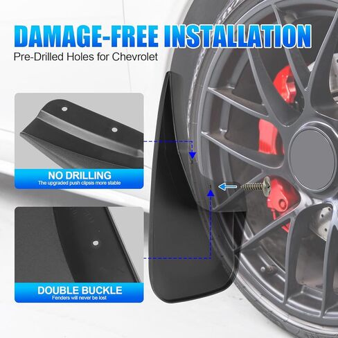 4 قطع من اللوحات الطينية لسيارة شيفروليه تشيفي سيلفرادو 1500، سيلفرادو 2500 HD 3500 HD 2014-2018، واقيات الطين وواقي الطين، لا تحتاج إلى حفر، متضمنة مسامير in Kuwait