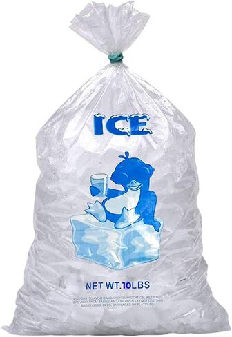 10LB Clear Plastic Ice Bags - 100 Bags per case - 11.5" x 22" Size - 1.45 mil thickness - Convenient Bulk Pack for Ice Storage and More in Kuwait