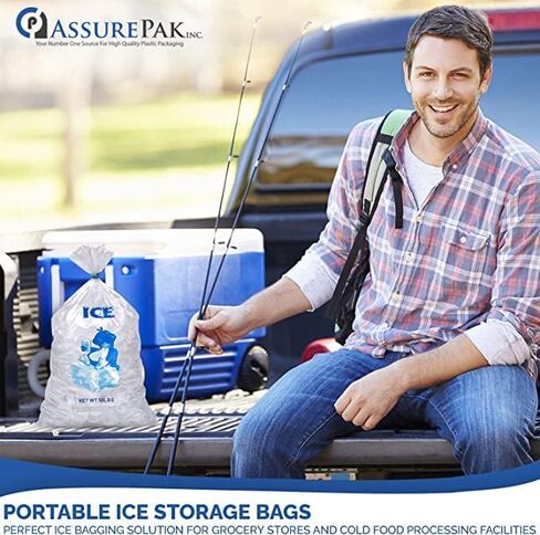 10LB Clear Plastic Ice Bags - 100 Bags per case - 11.5" x 22" Size - 1.45 mil thickness - Convenient Bulk Pack for Ice Storage and More in Kuwait