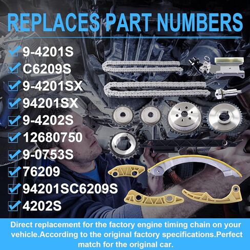 2.4 مجموعة سلسلة توقيت المحرك مع الموتر، دليل السكك الحديدية، ضرس كرنك ل 2.0L 2.2L 2.4L تشيفي بويك جي إم سي بونتياك ساب زحل لاكروس HHR ماليبو التضاريس 12680750 9-4201S in Kuwait