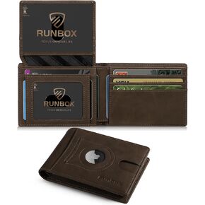 RUNBOX Airtag Wallet for Men 15 Cards Wallets Slim Rfid Leather 2 ID Window With Gift Box in Kuwait