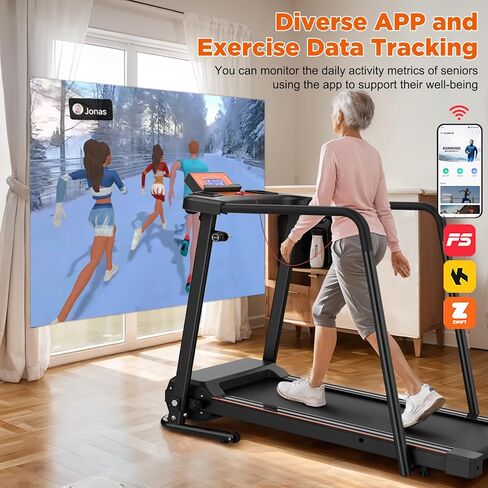Walking Treadmill for Seniors with Extended Long Handrails for Balance & Safety, Foldable Recovery Fitness Exercise Machine for Home Use, 300 lbs Capacity, LCD Display, APP Control in Saudi Arabia
