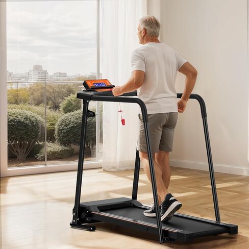Walking Treadmill for Seniors with Extended Long Handrails for Balance & Safety, Foldable Recovery Fitness Exercise Machine for Home Use, 300 lbs Capacity, LCD Display, APP Control in Saudi Arabia