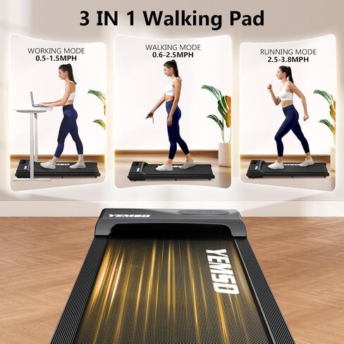 Walking Pad, Under Desk Treadmill for Home and Office, 330 Lbs Capacity, 3 in 1 Portable Treadmill with Remote Control, Classic Black in Saudi Arabia