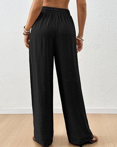 Bsubseach Womens Wide Leg Pants Summer Casual Palazzo Pant Flowy Drawstring High Waist Beach Lounge Trousers with Pocket in Saudi Arabia