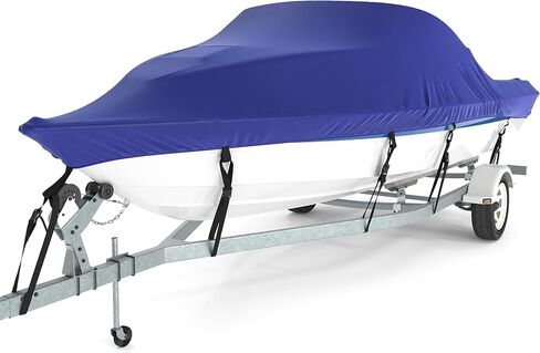 Trailerable Boat Cover - 17’-19’ 600D Marine Grade Polyester Canvas Bass Boat Cover for V-Hull, Tri-Hull, Runabout Boat - Waterproof Boat Covers 17-19ft (Up to 96" Wide) - Pacific Blue in Saudi Arabia