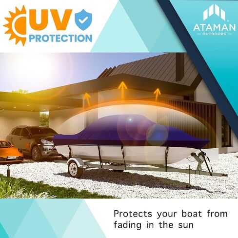 Trailerable Boat Cover - 17’-19’ 600D Marine Grade Polyester Canvas Bass Boat Cover for V-Hull, Tri-Hull, Runabout Boat - Waterproof Boat Covers 17-19ft (Up to 96" Wide) - Pacific Blue in Saudi Arabia