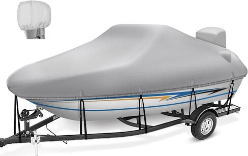 Trailerable Boat Cover 20-22ft with Outboard Motor Cover, 600D Fade Resistant Marine Canvas Waterproof Boat Covers for 20 feet 21ft 22' Foot V-Hull Bass Boat Tri-Hull Runabout Boat, Black in Saudi Arabia