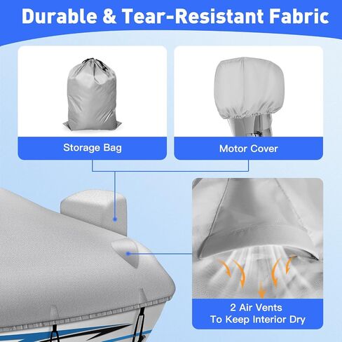 Trailerable Boat Cover 20-22ft with Outboard Motor Cover, 600D Fade Resistant Marine Canvas Waterproof Boat Covers for 20 feet 21ft 22' Foot V-Hull Bass Boat Tri-Hull Runabout Boat, Black in Saudi Arabia