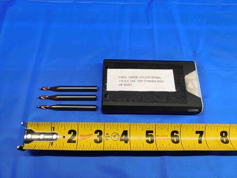 M & J Tooling LLC 3PCS .119 X .155 OD مدبب Carbide End Mill 1/4 Shank 2fl 3 Deg .030 Corner Rad - BR3558BR3 in Saudi Arabia