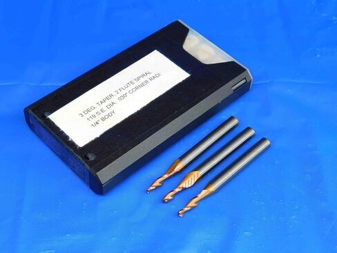 M & J Tooling LLC 3PCS .119 X .155 OD مدبب Carbide End Mill 1/4 Shank 2fl 3 Deg .030 Corner Rad - BR3558BR3 in Saudi Arabia