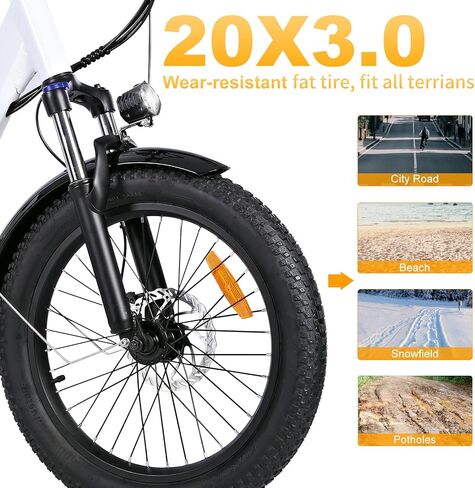دراجة كهربائية للبالغين ، RP50 1000W Peak Ebike ، تصل إلى 65 ميلًا ، و 20 '' × 3.0 دراجة كهربائية في الإطارات البالغة 20 ' in Saudi Arabia