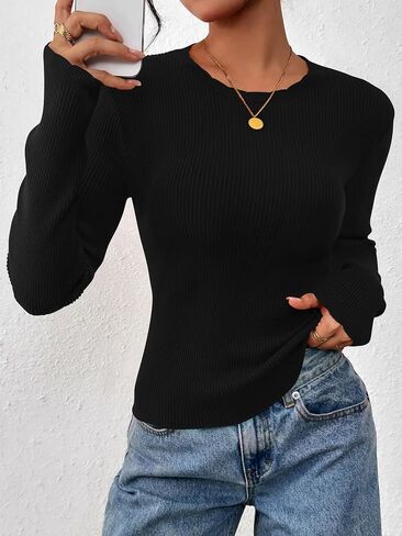 Prettygarden طويلة الأكمام قمصان الطاقم الخفيفة الوزن سقوط سقوط مضلعة للنساء 2025 SLIM FIT قمم السترة الأساسية السحب in Kuwait