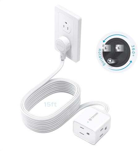 TROND Flat Extension Cord 6ft with 360° Rotating Plug, Low Profile Small Power Strip, 3 Prong Grounded Outlets Cube, 13A, SPT 16/3 Gauge Cable, for Indoor Home Office Cruise Travel Essentials, White in Kuwait