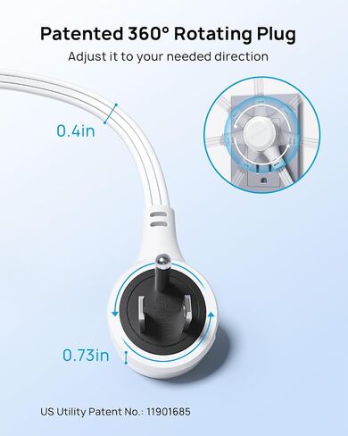 TROND Flat Extension Cord 6ft with 360° Rotating Plug, Low Profile Small Power Strip, 3 Prong Grounded Outlets Cube, 13A, SPT 16/3 Gauge Cable, for Indoor Home Office Cruise Travel Essentials, White in Kuwait