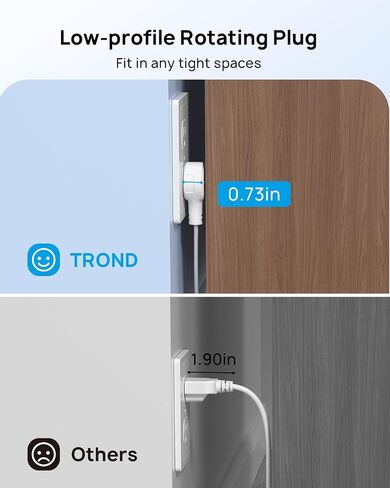 TROND Flat Extension Cord 6ft with 360° Rotating Plug, Low Profile Small Power Strip, 3 Prong Grounded Outlets Cube, 13A, SPT 16/3 Gauge Cable, for Indoor Home Office Cruise Travel Essentials, White in Kuwait