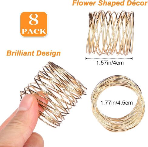 Pickmesh 8 مجموعات عشاء المشيموس وحلقات منديل مضغوطة Vinyl Valsemats Hollow Out Place Mets Round Mesh Fackin For Christmas عيد الشكر عطلات المطبخ الزفاف (الذهب ، شاشة دوارة) in Saudi Arabia