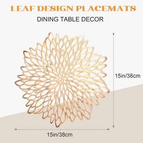 Pickmesh 8 مجموعات عشاء المشيموس وحلقات منديل مضغوطة Vinyl Valsemats Hollow Out Place Mets Round Mesh Fackin For Christmas عيد الشكر عطلات المطبخ الزفاف (الذهب ، شاشة دوارة) in Saudi Arabia