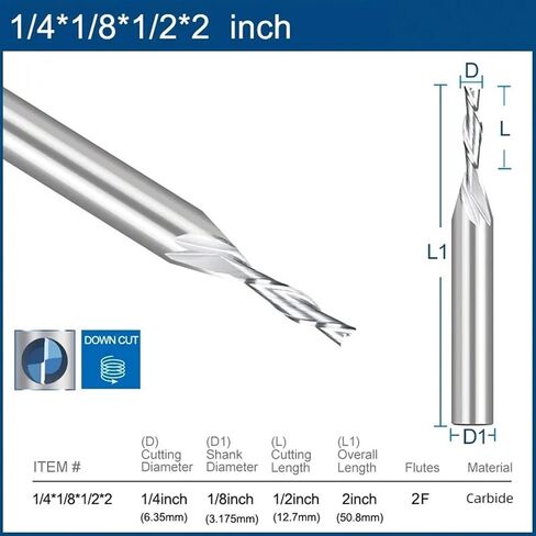 Bawho end end Mill 1/4 بوصة ساقان اليسار/اليمين جهاز التوجيه CNC بت نقش قطعة طحن كربيد البت لقطع الألومنيوم المعدني 1PCs (6.35x3.175x12.7x50.8-01) in Saudi Arabia