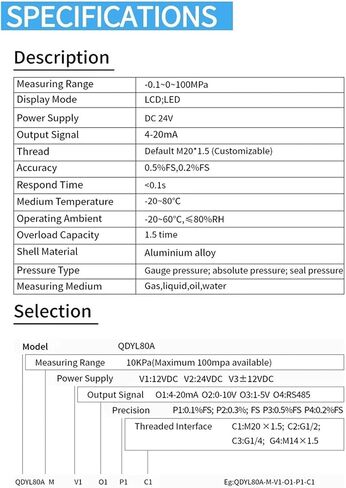 مستشعر الضغط 0-10MPA 0-20MPA 0-60MPa ماء لضغط زيت السائل 4-20MA RS485 M20*1.5 LCD محول الضغط (RS-485 LCD ، 0-20MPA) in Saudi Arabia
