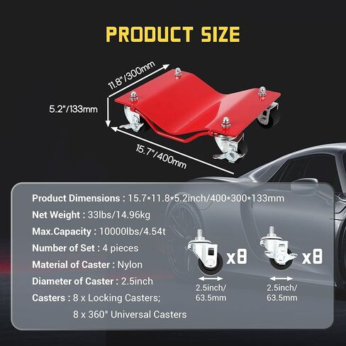 مجموعة Car dolly من 4-10000 رطل دمى عجلة الثقيلة للسيارات المتحركة والشاحنات وسيارات الدفع الرباعي - 2.5 بوصة العذراء مع الإطار الصلب المقوى وتصميم مضاد للانزلاق - المرآب ، محرك مركبة متجر السيارات in Kuwait
