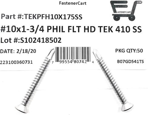 #10x1 3/4 Stainless Steel Phillips Flat Head Self Drilling Tapping TEK Screw (410 Stainless Steel) 50 Pieces 10X1 3/4" in Saudi Arabia