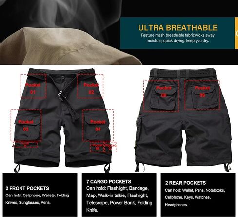 Cargo Short for Men, Camo Hiking Shorts, Relaxed Fit Casual Work Bermuda Short with Multi Pockets 5521 C29 Camo 33 in Kuwait