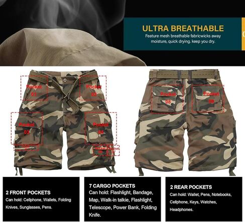 Cargo Short for Men, Camo Hiking Shorts, Relaxed Fit Casual Work Bermuda Short with Multi Pockets 5521 C29 Camo 33 in Kuwait