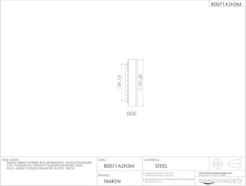 Timken 28920 محمل أسطوانة مدبب ، كوب واحد ، التسامح القياسي ، القطر الخارجي المستقيم ، الفولاذ ، بوصة ، 4.0000 "قطره خارج ، 0.7813" in Saudi Arabia