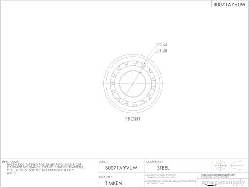 Timken 3320 Tapered Roller Bearing, Single Cup, Standard Tolerance, Straight Outside Diameter, Steel, Inch, 3.1560" Outside Diameter, 0.9375" Width in Saudi Arabia