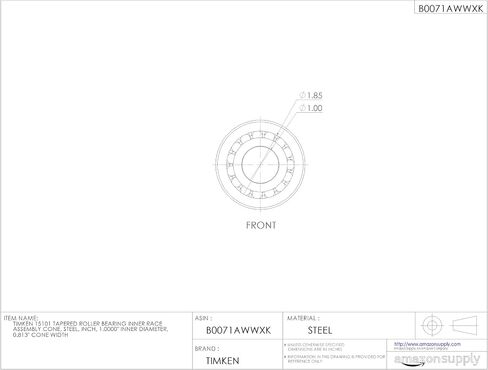 Timken 15101 مدبب أسطوانة تحمل مجموعة السباق الداخلية المخروط ، الصلب ، بوصة ، 1.0000 "القطر الداخلي ، 0.813" عرض مخروط in Saudi Arabia