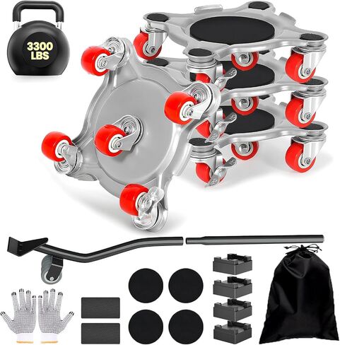 Upgrade Large Furniture Dolly, 3474 lbs Load Capacity-Furniture Lifter with 5 Wheels, Carbon Steel Panel Furniture Movers, Locking 360° Swivel Rubber Casters, Heavy Duty Furniture Sliders (6.9x6.5 in) in Kuwait