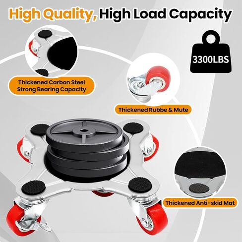 Upgrade Large Furniture Dolly, 3474 lbs Load Capacity-Furniture Lifter with 5 Wheels, Carbon Steel Panel Furniture Movers, Locking 360° Swivel Rubber Casters, Heavy Duty Furniture Sliders (6.9x6.5 in) in Kuwait