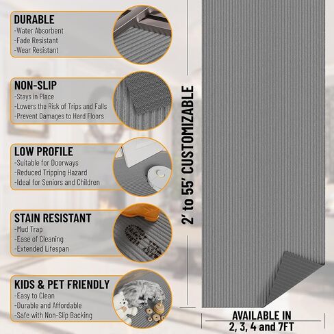 Ottomanson 2'7" x 9'10" Hallway Runner with Scraper Pile - Extra Durable Non-Slip Rug Mat for Indoor & Outdoor Use - Ideal for Kitchen, Entryway & Garage - High-Traffic Carpet, Gray in Saudi Arabia