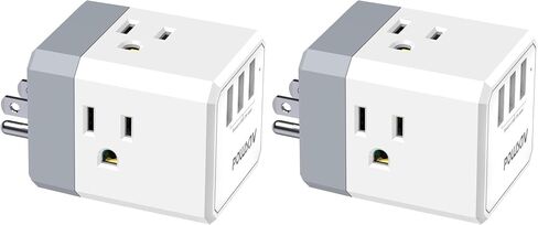 Multi Plug Outlet, Outlet expanders, POWSAV USB Wall Charger with 3 USB Ports(Smart 3.0A Total) and 3-Outlet Extender with 3 Way Splitter, No Surge Protector for Cruise Ship, Home, Office, ETL Listed in Kuwait