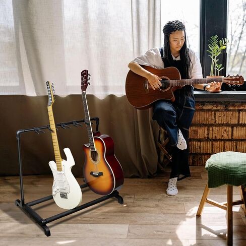Multi Guitar Stand 7 Holder Guitar Stand Folding Guitar Rack with Adjustable Width，No-Slip Rubber Padding Guitar Storage Rack for Acoustic, Electric Guitar, Bass in Saudi Arabia