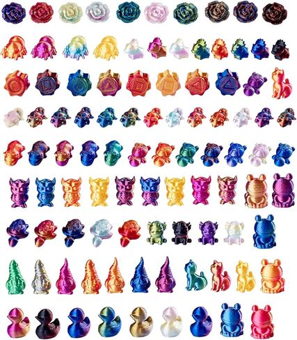 140 Pcs 3D Printed Mini Animals Set - Flowers, Owls, Puppies, Cats, Turtles, Spiders, Ducks, Spiders, Rats，2cm Figurines Gradient Colors, Safe Eco-friendly Material for Car，Home and Office Deco in Kuwait