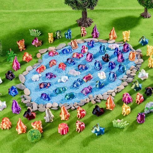 140 Pcs 3D Printed Mini Animals Set - Flowers, Owls, Puppies, Cats, Turtles, Spiders, Ducks, Spiders, Rats，2cm Figurines Gradient Colors, Safe Eco-friendly Material for Car，Home and Office Deco in Kuwait