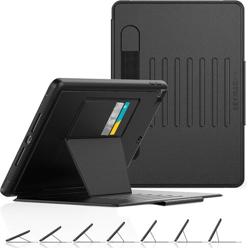 SEYMAC stock Case for iPad (A16) 11th/10th Generation 11/10.9'', Full-Body Drop Protection,[Stitched Slim Pencil Sleeve],Strong Magnetic Auto Sleep Case, Absorbing Multi-Angles Stand, Card Slot- Black in Kuwait