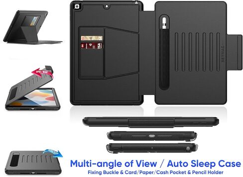 SEYMAC stock Case for iPad (A16) 11th/10th Generation 11/10.9'', Full-Body Drop Protection,[Stitched Slim Pencil Sleeve],Strong Magnetic Auto Sleep Case, Absorbing Multi-Angles Stand, Card Slot- Black in Kuwait
