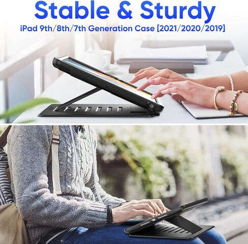 SEYMAC stock Case for iPad (A16) 11th/10th Generation 11/10.9'', Full-Body Drop Protection,[Stitched Slim Pencil Sleeve],Strong Magnetic Auto Sleep Case, Absorbing Multi-Angles Stand, Card Slot- Black in Kuwait