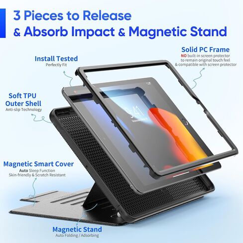 SEYMAC stock Case for iPad (A16) 11th/10th Generation 11/10.9'', Full-Body Drop Protection,[Stitched Slim Pencil Sleeve],Strong Magnetic Auto Sleep Case, Absorbing Multi-Angles Stand, Card Slot- Black in Kuwait