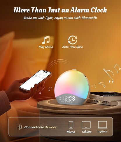 إنذار الخشب البيئي للحبوب الخشبية على مدار الساعة ، آلة صوت الضوضاء البيضاء ، مصابيح المزامنة الموسيقية ، أزرار إضاءة خلفية مطورة لغرف النوم ، 26 أصواتًا مهدئة ، أضواء ليلية 17 ، تستيقظ للضوء للنوم الثقيل in Kuwait