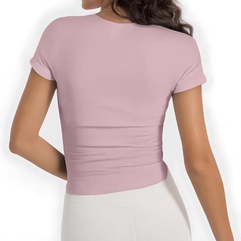 نساء أساسيات القمصان الصيفية 2025 قمم قصيرة الأكمام قمم محصول رفيعة نحيفة الصالة الرياضية تمرين Y2K ملابس مربعة رقبة in Kuwait