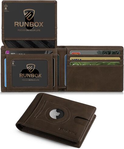 RUNBOX Airtag Wallet for Men 15 Cards Wallets Slim Rfid Leather 2 ID Window With Gift Box in Kuwait